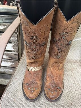 Embellished Brown Leather CORRAL Western Cowboy Boots SIZE 91/2 M